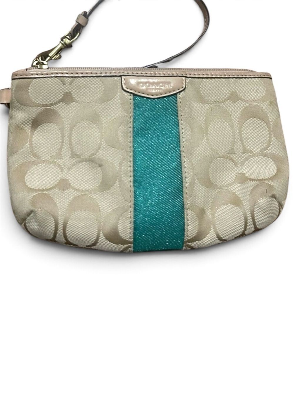 Coach Beige and Teal Wristlet